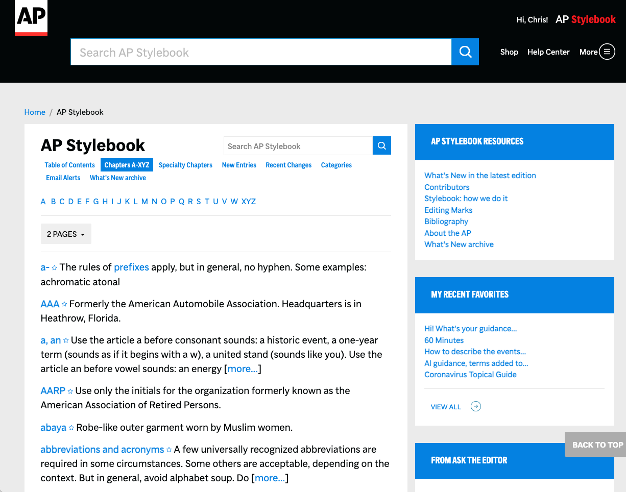 AP Stylebook Online